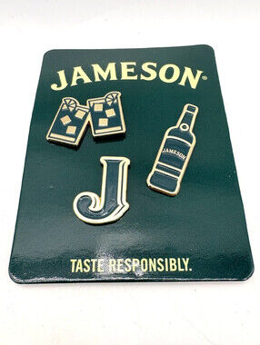 Jameson Irish Whiskey 3 Piece Green/Gold Enamel Label Pin Set